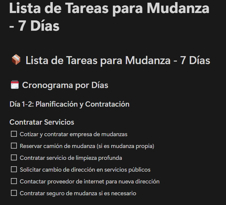 Lista de tareas generada por Notion AI