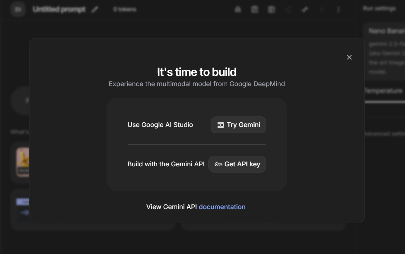 Pantalla de creación de proyecto en Google AI Studio